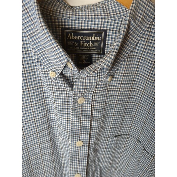 Abercrombie & Fitch Button Down Shirt Mens XL White Blue Black VTG 100% Cotton - Picture 4 of 8